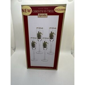 Spode Christmas Tree Champagne Flutes Set of 4 Exclusive New In Box